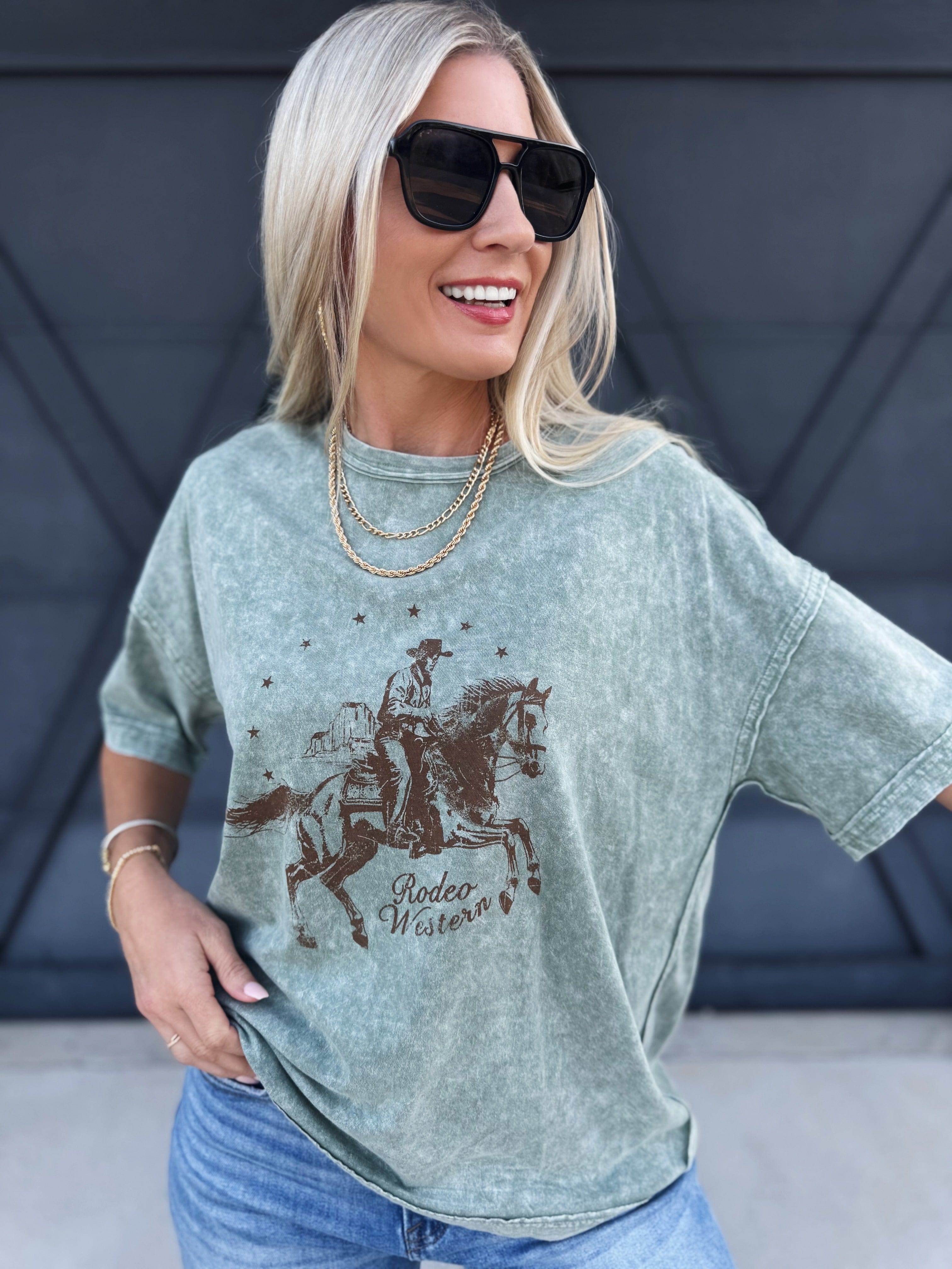Rodeo Graphic Tee In Olive - Infinity Raine