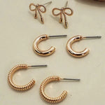 Mini Bow Huggie Hoop Trio Earrings In Gold - Infinity Raine