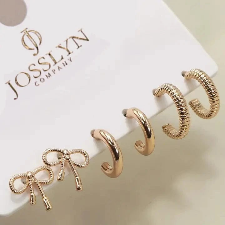Mini Bow Huggie Hoop Trio Earrings In Gold - Infinity Raine