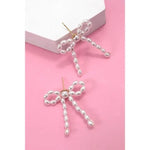 Pearl Beaded Bow Ribbon Earrings - Infinity Raine