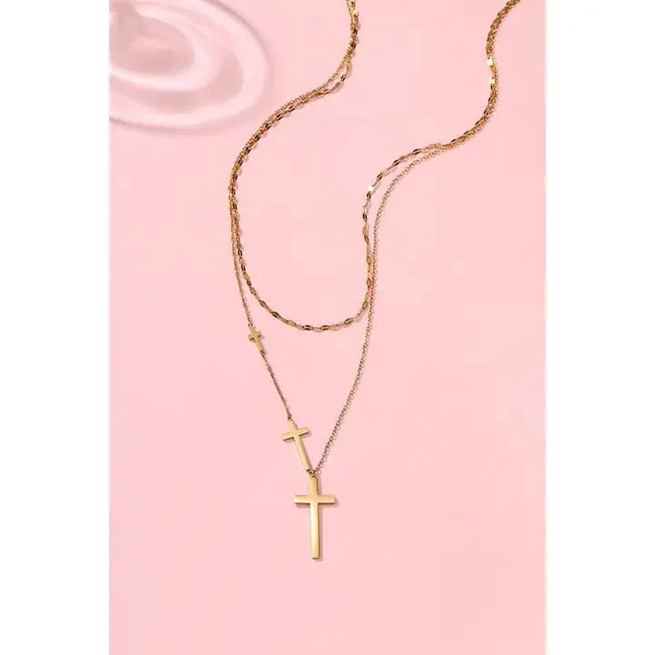 Layered Cross Necklace In Gold - Infinity Raine