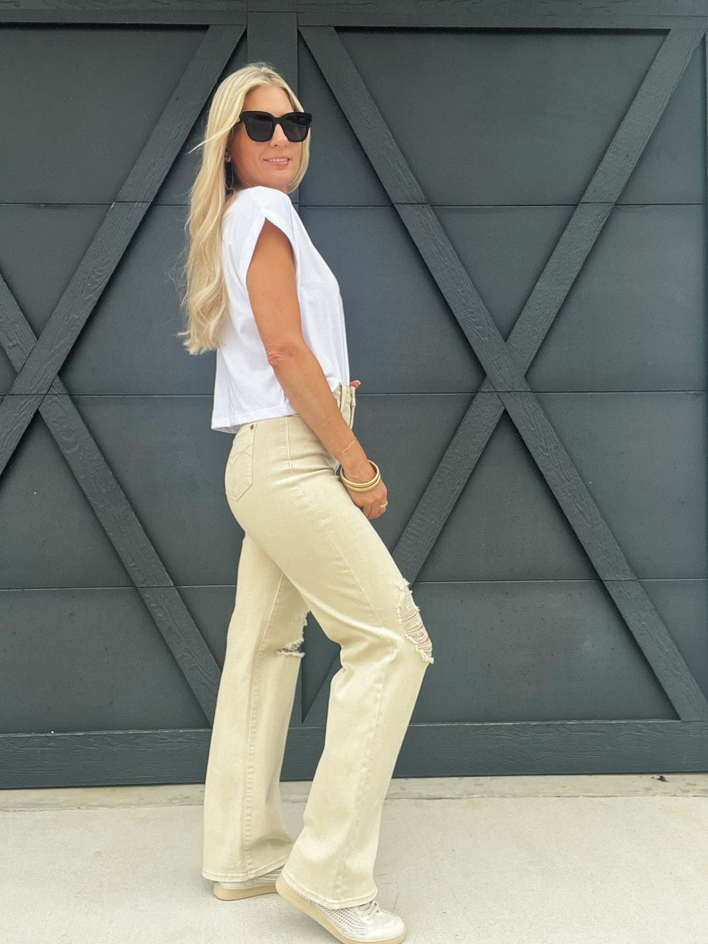 Judy Blue Dyed Destroy 90's Straight Leg Jeans In Bone - Infinity Raine
