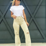 Judy Blue Dyed Destroy 90's Straight Leg Jeans In Bone - Infinity Raine