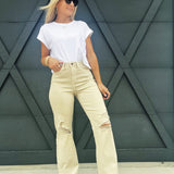 Judy Blue Dyed Destroy 90's Straight Leg Jeans In Bone - Infinity Raine