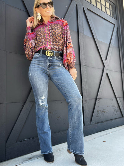 Judy Blue High Waist Destroy Bootcut Jeans-Medium Wash - Infinity Raine