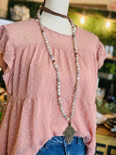 Dustin Frosted Agate Beaded Necklace-Grey - Infinity Raine