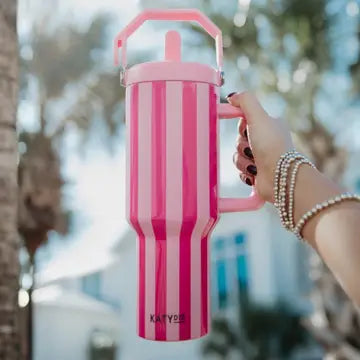 38oz Pink and Hot Pink Striped Tumbler - Infinity Raine