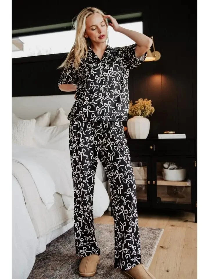 Katydid Intimates - Loungewear Black Bow Print Loungewear Pants Set