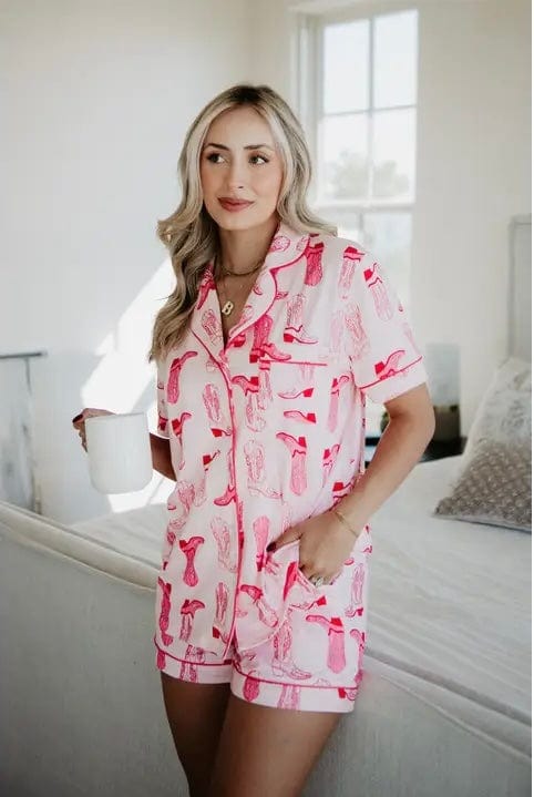 Pink Western Boots Loungewear Short Set - Infinity Raine