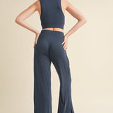 Lounge Tank and Wide Leg Pants Set In Navy - Infinity Raine