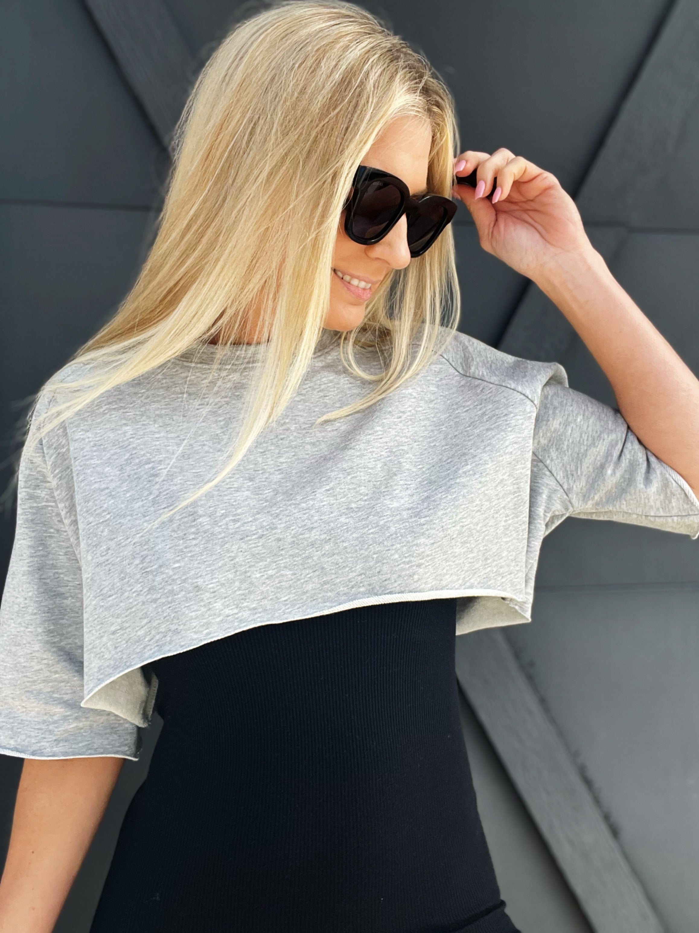 Kimberly C Drop Shoulder Pullover Sweatshirt-Grey - Infinity Raine