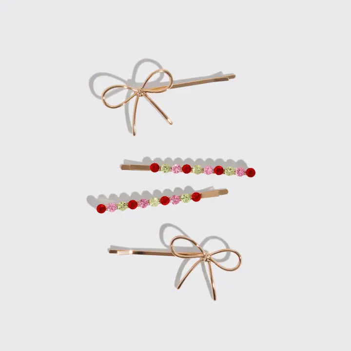 KITSCH Accessories - Hair KITSCH Holiday Gemstone and Bow Bobby Pins 4pc Set