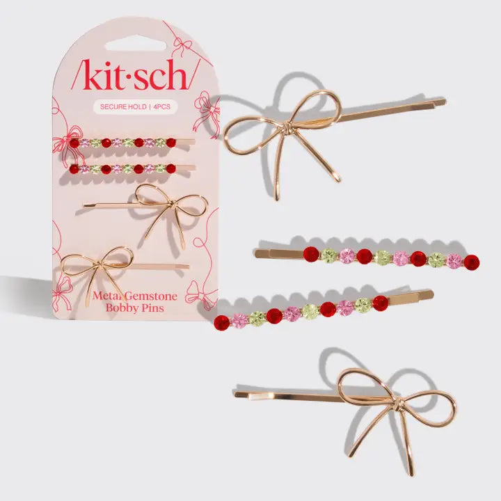 KITSCH Accessories - Hair KITSCH Holiday Gemstone and Bow Bobby Pins 4pc Set
