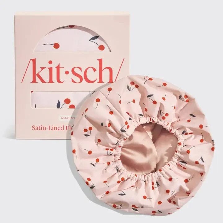 Kitsch Satin-Lined Flexi Shower Cap In Cherry - Infinity Raine