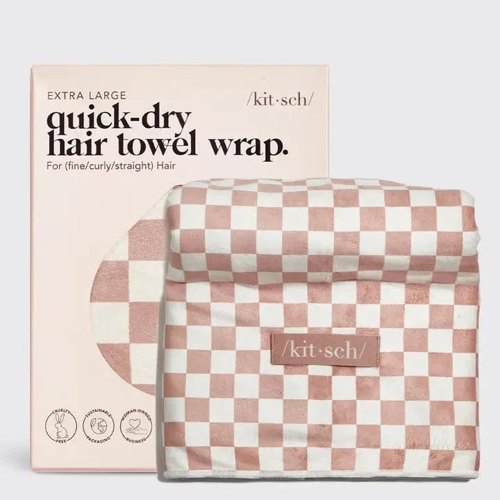 KITSCH Spa - Accessories Kitsch Extra Large Hair Towel In Terracotta Checker 77242870