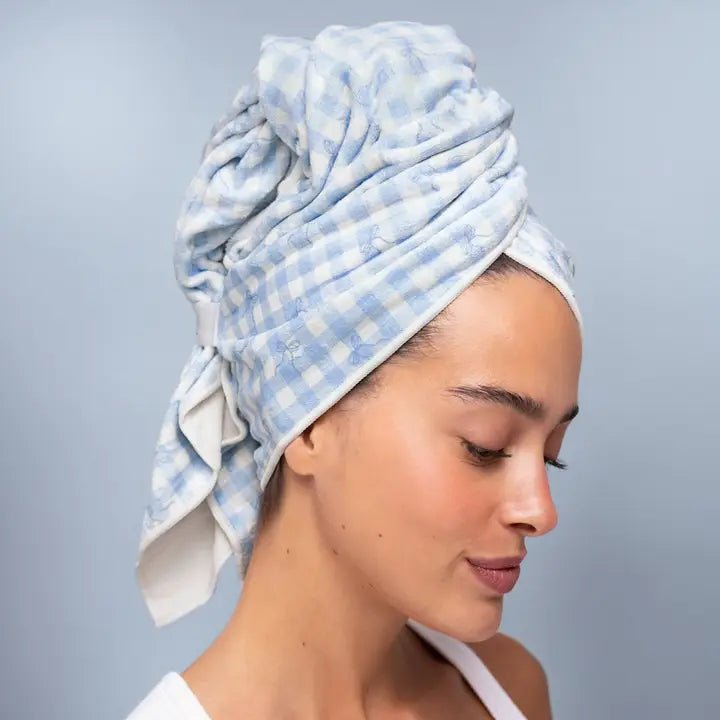 Kitsch Xl Hair Towel Wrap - Gingham Blue - Infinity Raine