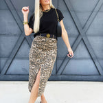 Denim Midi Skirt In Leopard - Infinity Raine