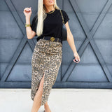 Denim Midi Skirt In Leopard - Infinity Raine