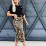 Denim Midi Skirt In Leopard - Infinity Raine