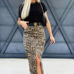 Denim Midi Skirt In Leopard - Infinity Raine