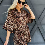 Button Down Collared Romper In Leopard - Infinity Raine