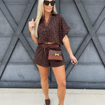 Leopard Crop Top Short Set In Brown - Infinity Raine