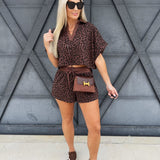 Leopard Crop Top Short Set In Brown - Infinity Raine