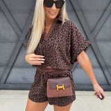 Leopard Crop Top Short Set In Brown - Infinity Raine