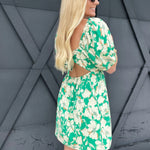 Floral Babydoll Puff Sleeve Mini Dress In Green Combo - Infinity Raine