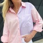 Mix Match Button Down Top In Pink Combo - Infinity Raine