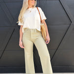 L.T.J Bottoms - Pants L.T.J Paola A-Line Wide Scissor Cut Jean In Matcha