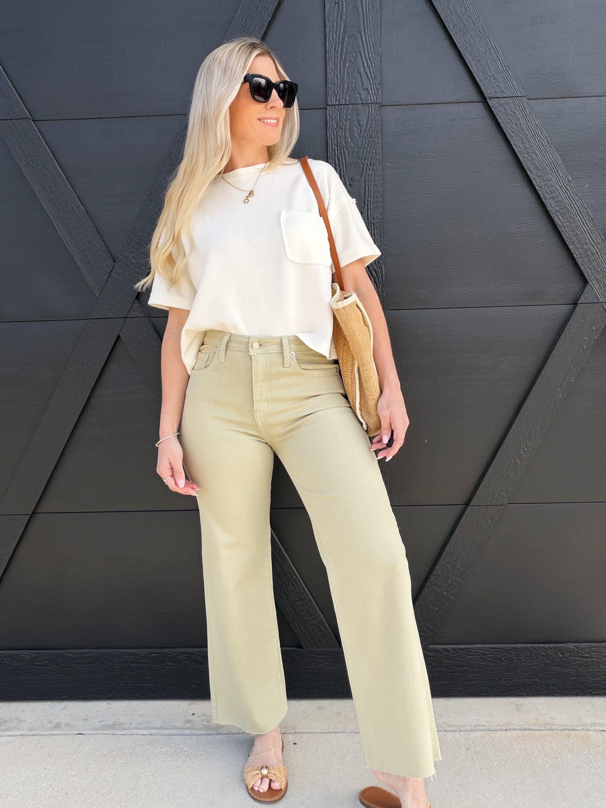 L.T.J Bottoms - Pants L.T.J Paola A-Line Wide Scissor Cut Jean In Matcha