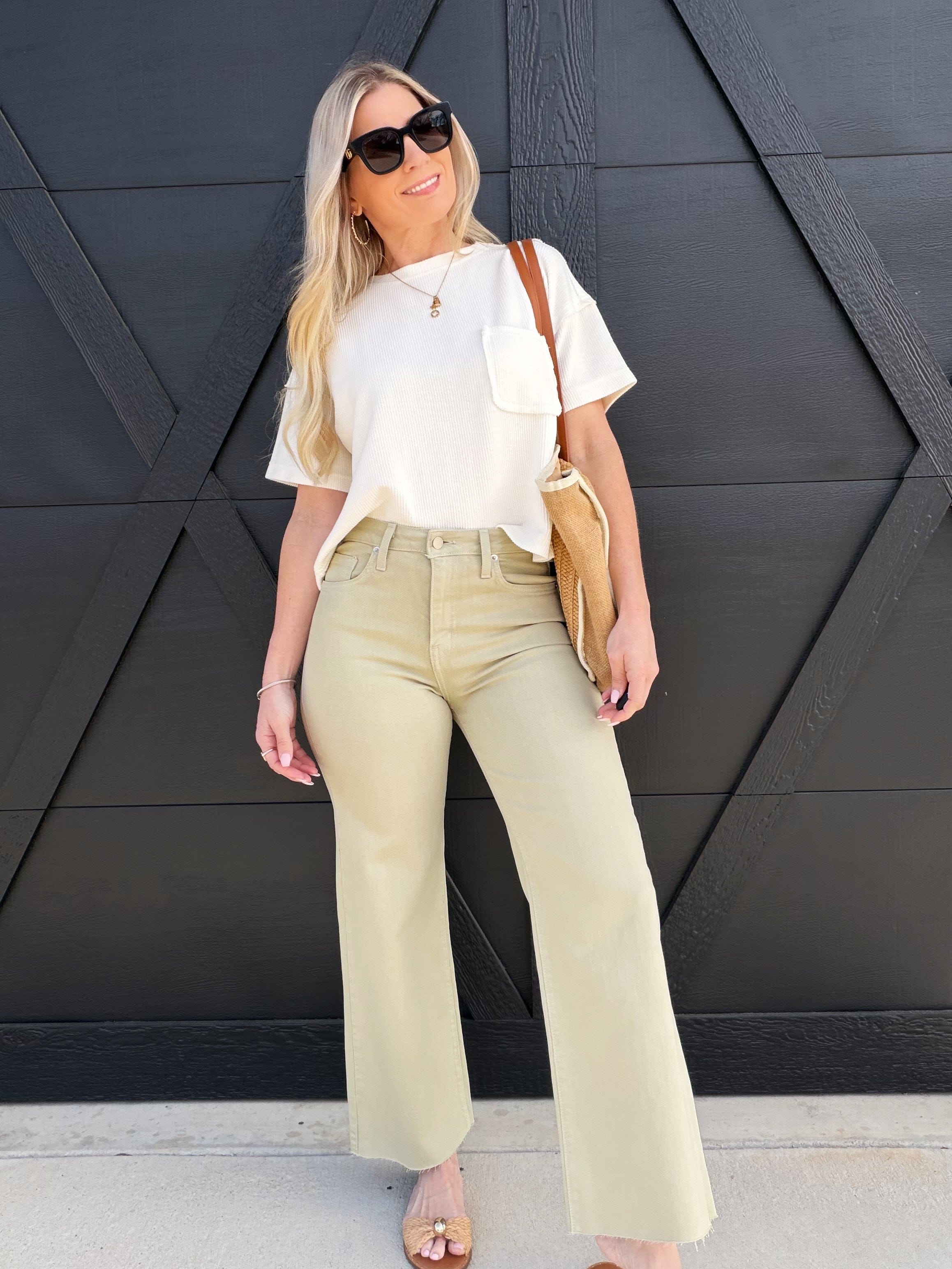 L.T.J Bottoms - Pants L.T.J Paola A-Line Wide Scissor Cut Jean In Matcha