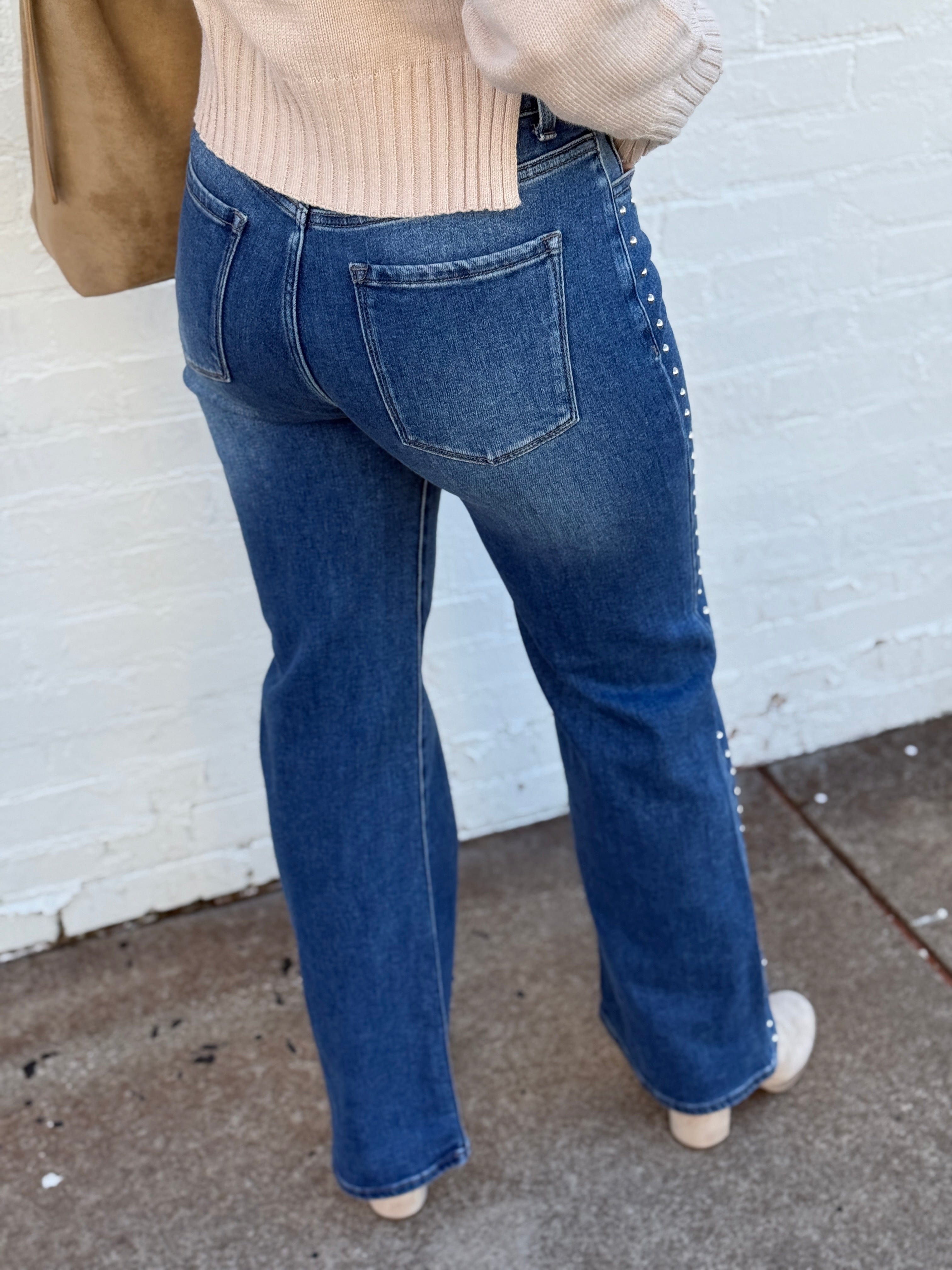 L.T.J Bottoms - Pants L.T.J Studded Straight Leg Jeans In Medium