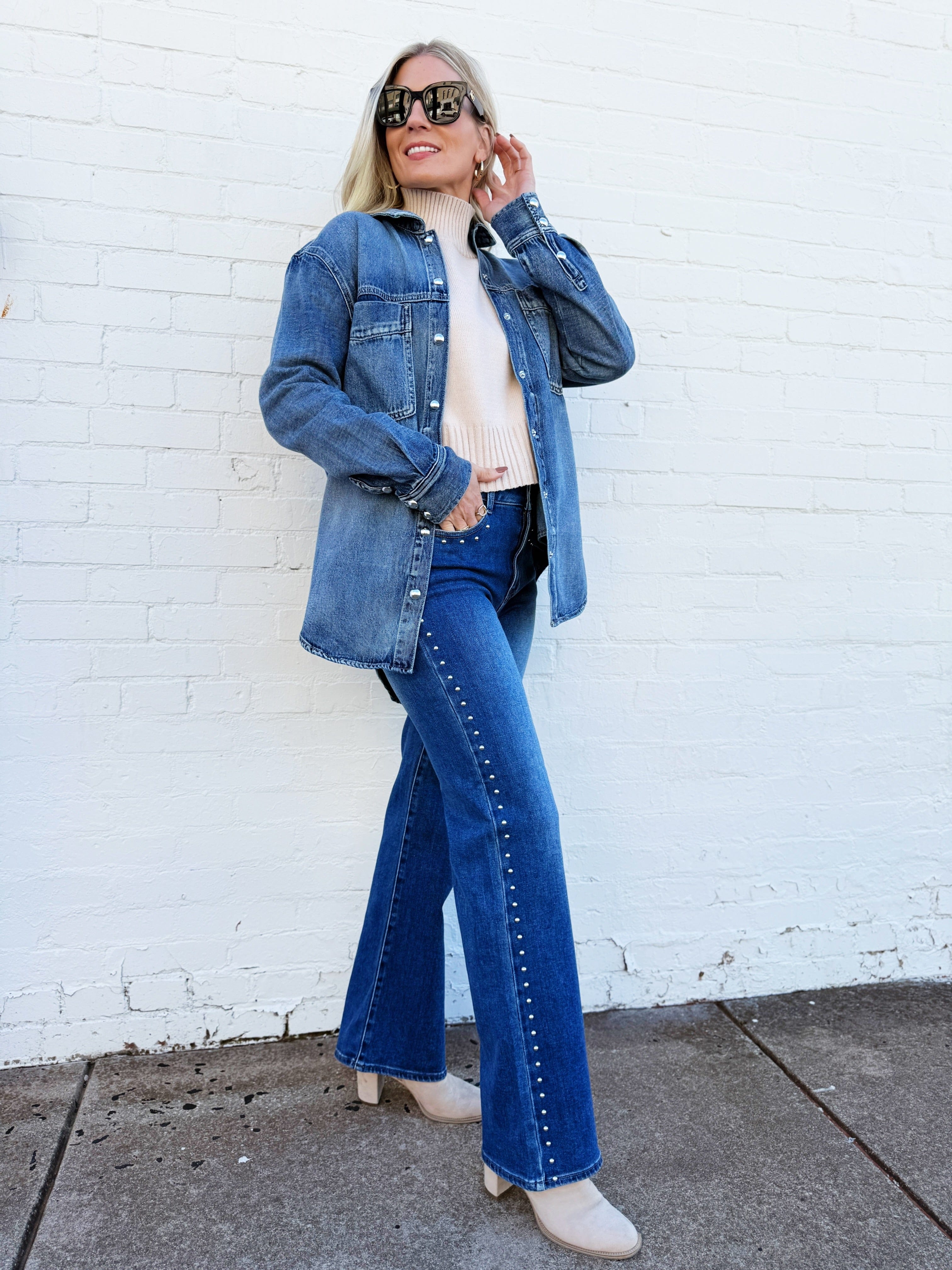 L.T.J Bottoms - Pants L.T.J Studded Straight Leg Jeans In Medium