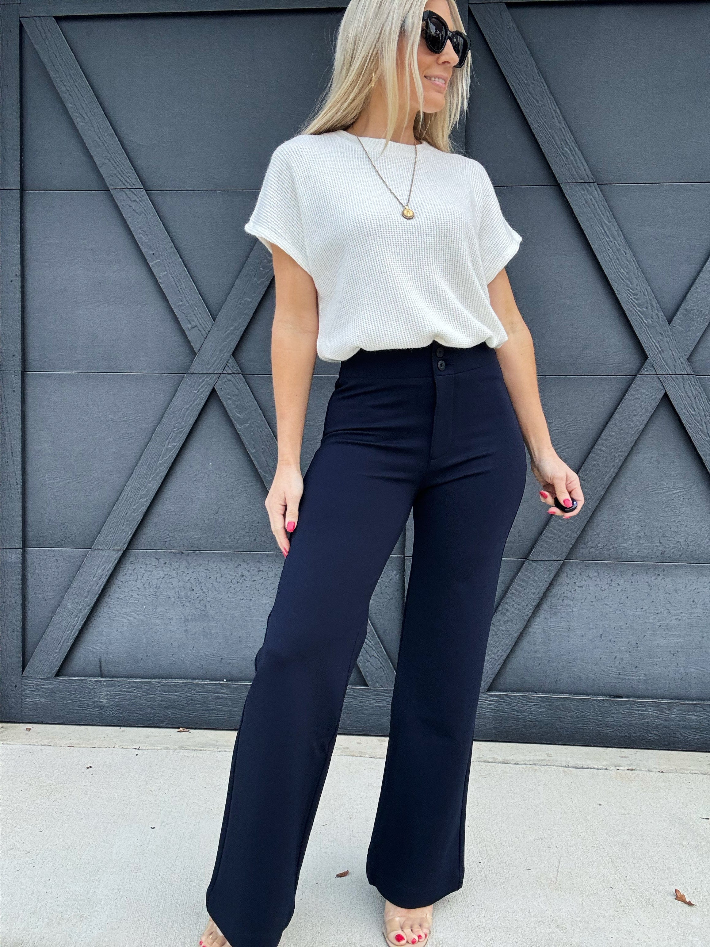 L.T.J Ponte Wide Leg Pants In Navy - Infinity Raine
