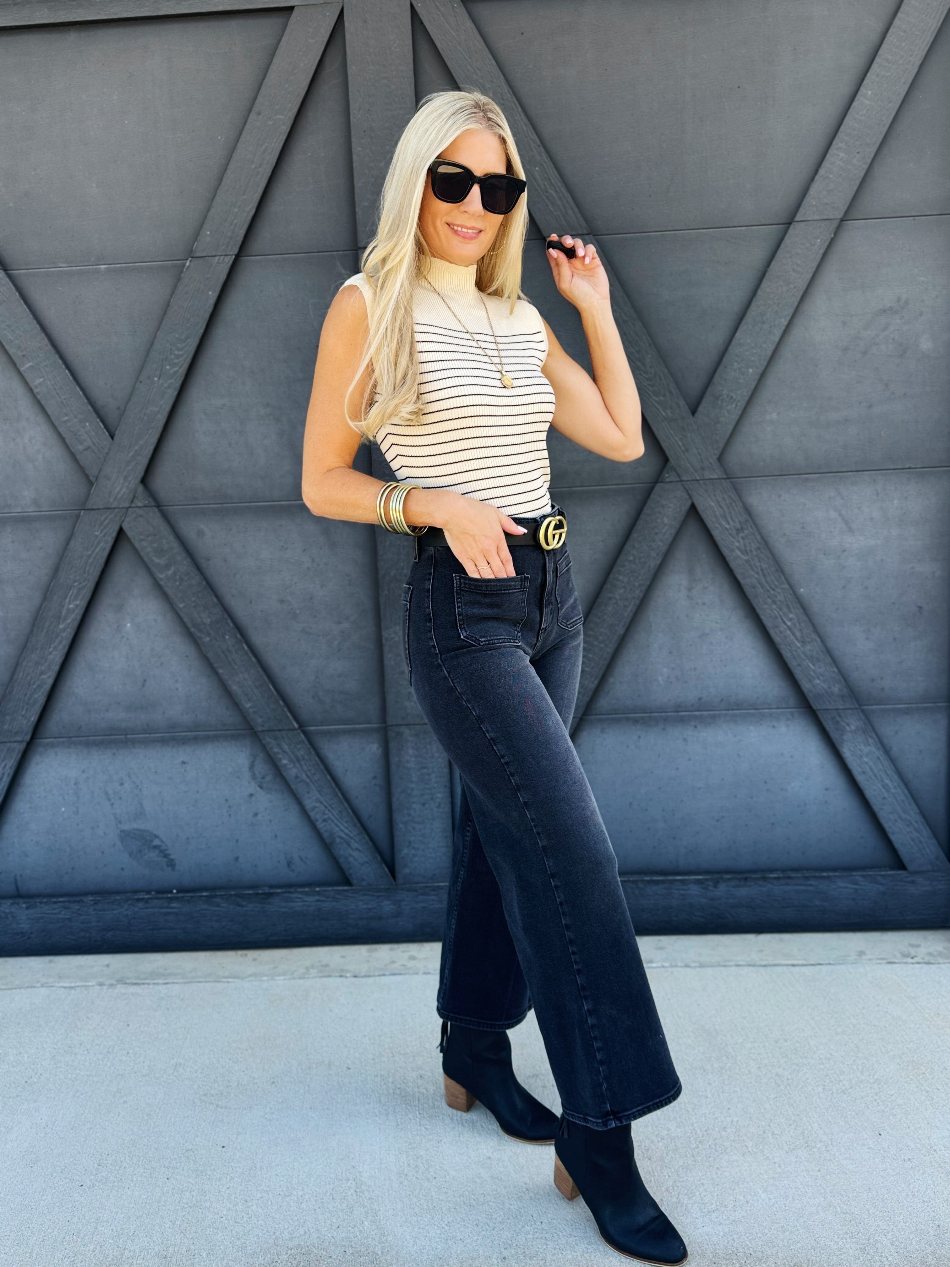 L.T.J Sailor Front Patch Pocket Jeans In Washed Black - Infinity Raine