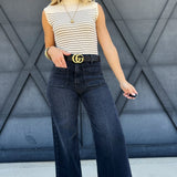 L.T.J Sailor Front Patch Pocket Jeans In Washed Black - Infinity Raine