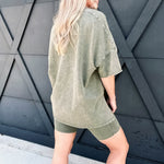 Mineral Washed Boxy Tee And Biker Set-Army Green - Infinity Raine