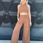 Ribbed Halter Set In Coffee - Infinity Raine