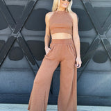 Ribbed Halter Set In Coffee - Infinity Raine