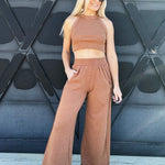 Ribbed Halter Set In Coffee - Infinity Raine