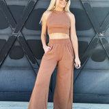 Ribbed Halter Set In Coffee - Infinity Raine