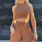 Ribbed Halter Set In Coffee - Infinity Raine