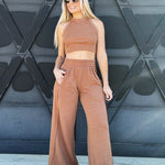Ribbed Halter Set In Coffee - Infinity Raine