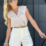 High Waisted Spring Summer Shorts In Ivory - Infinity Raine