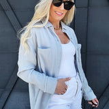 Crinkle Gauze Button Down In Cloud - Infinity Raine