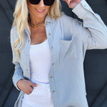 Crinkle Gauze Button Down In Cloud - Infinity Raine