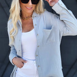 Crinkle Gauze Button Down In Cloud - Infinity Raine