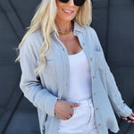 Crinkle Gauze Button Down In Cloud - Infinity Raine